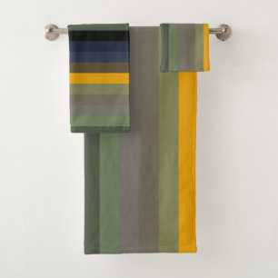 Mustard, Navy & Sage Vertical Stripes Bath Towel Set