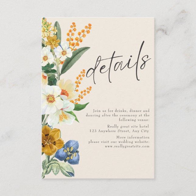 Mustard neutral Spring Garden Wildflowers wedding Enclosure Card (Front)