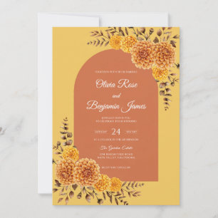 Mustard Ochre Marigold Eucalyptus Wedding Invitation