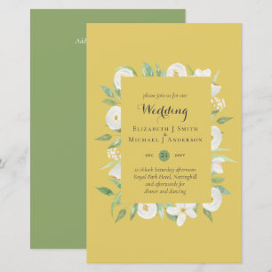 Mustard Olive Magnolia Budget Wedding Invite A9