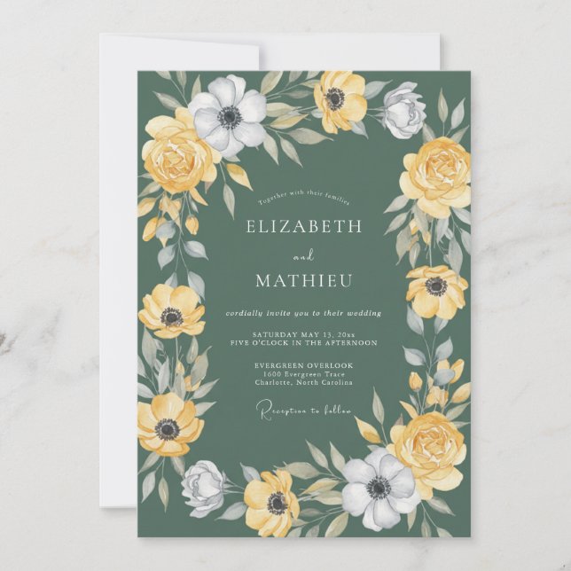 Mustard Olive Petal Wedding Invitation (Front)