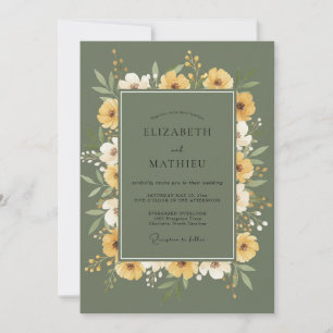 Mustard Olive Wreath Wedding Invitation