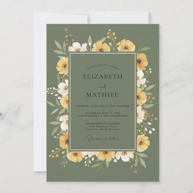 Mustard Olive Wreath Wedding Invitation (Front)