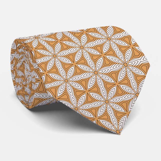 Mustard Orange and Black Earthy Tones Pattern Tie (Rolled)