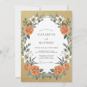 Mustard Orange Lily Wedding Invitation