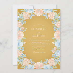 Mustard Peach Petal Wedding Invitation