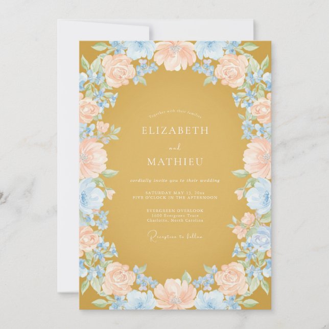 Mustard Peach Petal Wedding Invitation (Front)