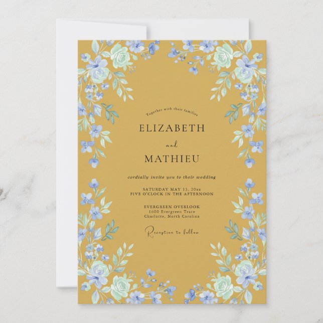 Mustard Periwinkle Petal Wedding Invitation (Front)