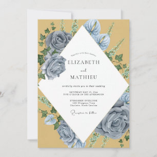 Mustard Periwinkle Rose Wedding Invitation