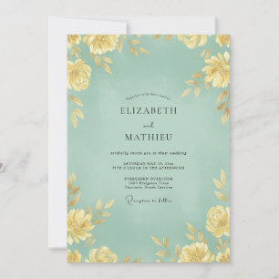 Mustard Petal Pale Teal Wedding Invitation