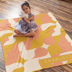 Mustard Pink Cream Pattern Personalised Fleece Blanket