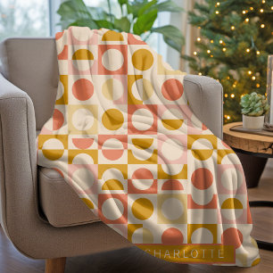 Mustard Pink Cream Pattern Personalised Fleece Blanket