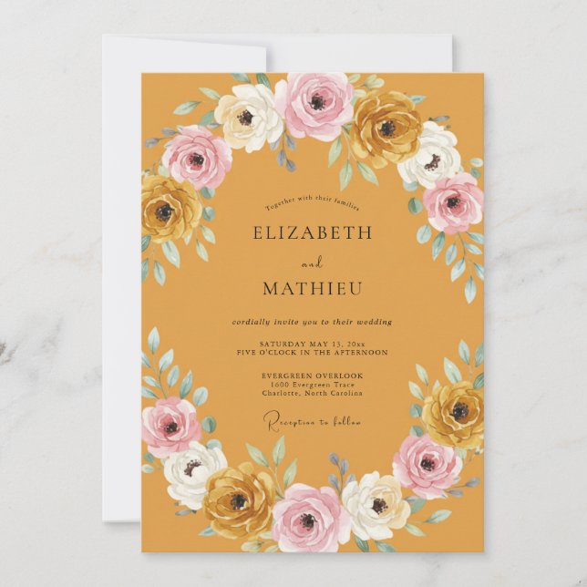 Mustard Pink Peony Wedding Invitation (Front)