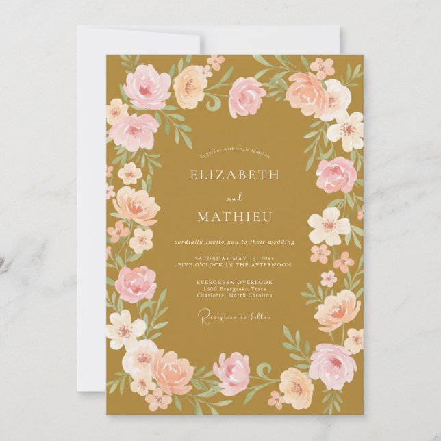 Mustard Pink Vine Wedding Invitation (Front)
