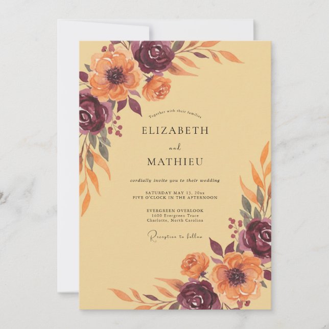 Mustard Plum Painted Wedding Invitation (Front)