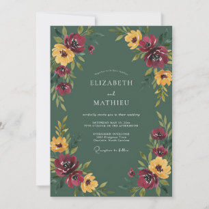 Mustard Plum Peony Wedding Invitation