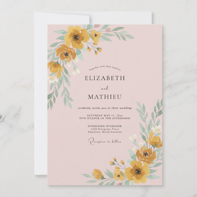 Mustard Poppy Blush Wedding Invitation (Front)