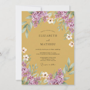 Mustard Purple Lilac Eucalyptus Wedding Invitation