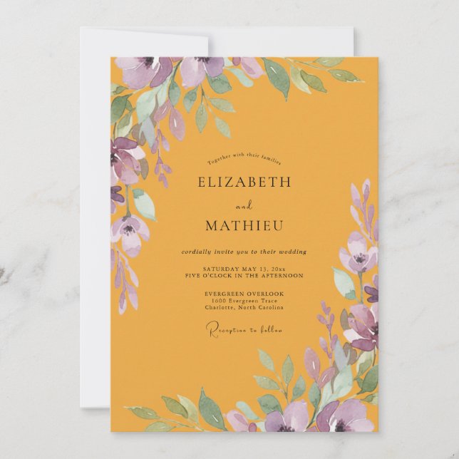 Mustard Purple Painted Wedding Invitation (Front)