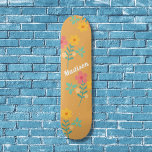 Mustard Retro Daisy Bouquet Pattern Skateboard<br><div class="desc">Mustard Retro Daisy Bouquet Pattern Skateboard. Modern boho vintage with trendy urban floral pattern design by Dreaming Cocoon. Personalise and add name to the skateboard deck. A perfect gift for a girl who loves skateboarding and pretty flowers.</div>