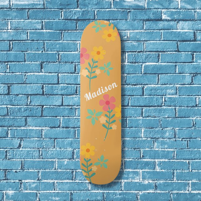 Mustard Retro Daisy Bouquet Pattern Skateboard (Creator Uploaded)