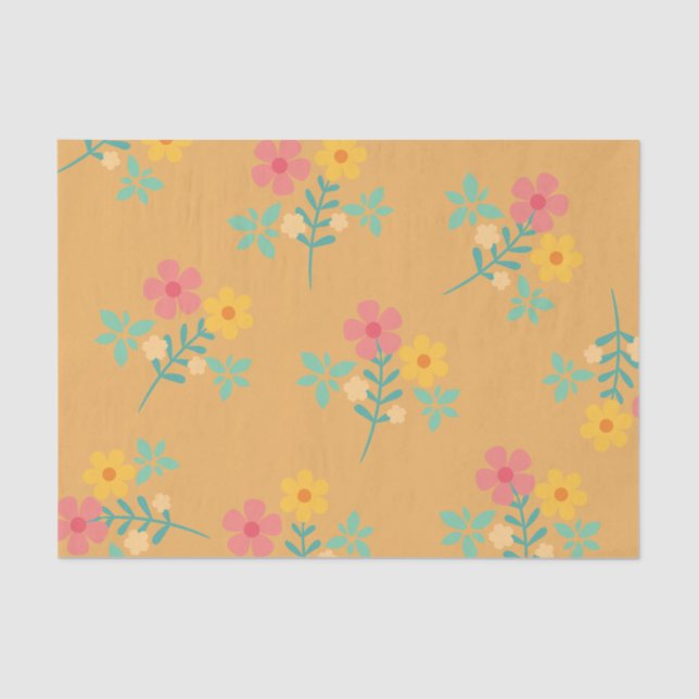 Mustard Retro Daisy Bouquet Pattern  Tissue Paper (Front)