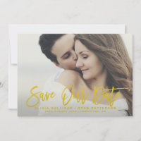 Mustard Rustic Calligraphy Save Our Date Card