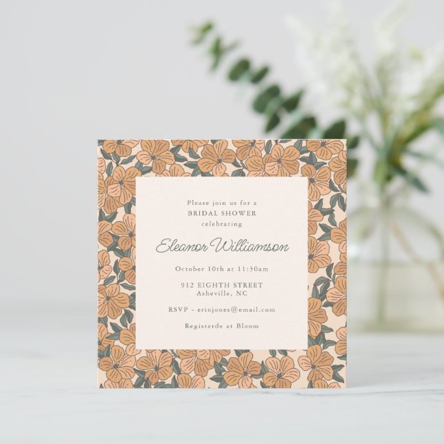 Mustard Sage Floral Pattern Bridal Shower Square Invitation (Standing Front)