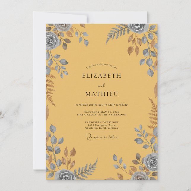 Mustard Slate Foliage Eucalyptus Wedding Invitation (Front)