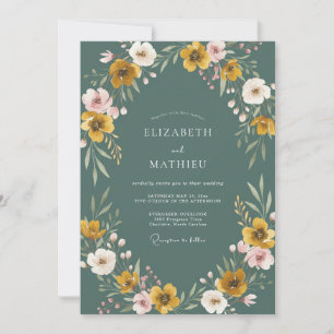 Mustard Slate Wildflower Wedding Invitation