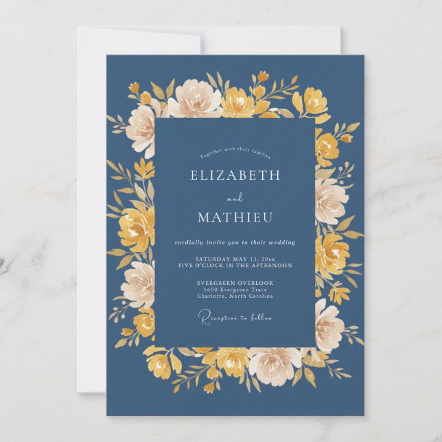 Mustard Slate Wreath Wedding Invitation (Front)