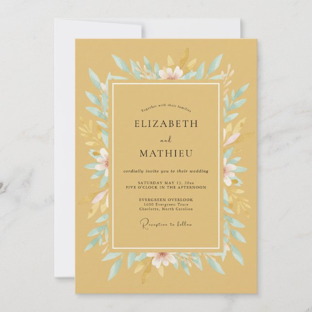 Mustard Soft Floral Romance Wedding Invitation (Front)