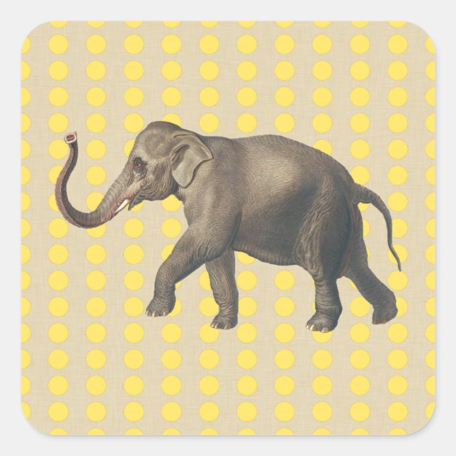 Mustard Spice Moods Dots with Elephant Square Sticker (Front)