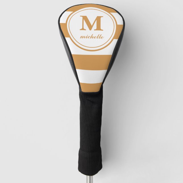Mustard stripes Golf | personalised NAME monogram Golf Head Cover (Front)