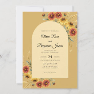Mustard Sunflower Dusty Eucalyptus Wedding Invitation