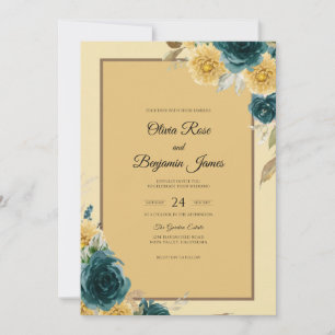 Mustard Teal Bloom Wedding Invitation