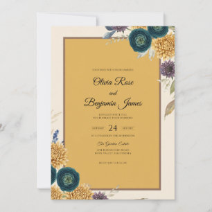 Mustard Teal Wildflower Wedding Invitation