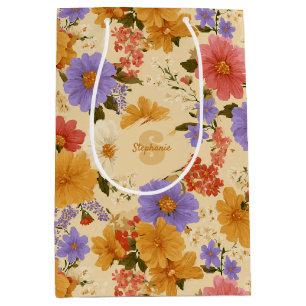 Mustard Terracotta Blue Wildflower Medium Gift Bag
