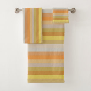 Mustard & Terracotta  Earth Tone Horizontal Stripe Bath Towel Set