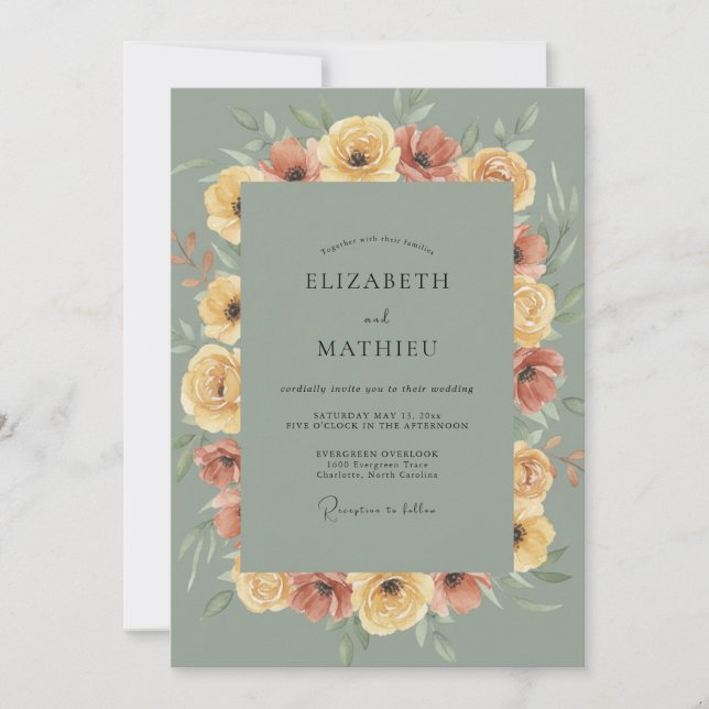 Mustard Terracotta Peony Wedding Invitation (Front)