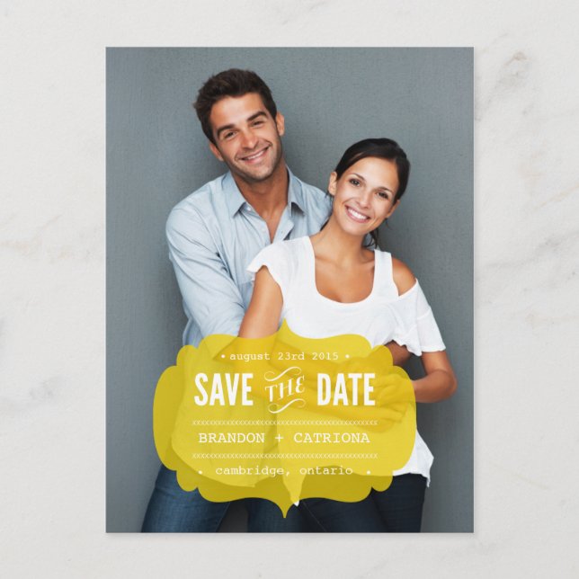 Mustard Transparent Label | Save the Date Postcard (Front)