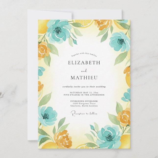 Mustard Turquoise Painted Wedding Invitation (Front)