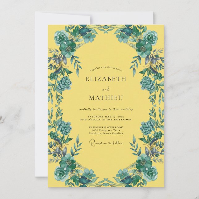 Mustard Turquoise Petal Wedding Invitation (Front)