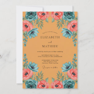 Mustard Turquoise Wildflower Wedding Invitation