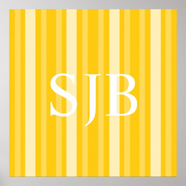 Mustard Victorian Lady Stripe with Monogram Poster (Front)