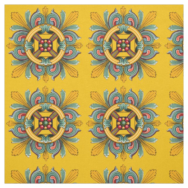 Mustard Victorian Tile Design Fabric (Swatch)