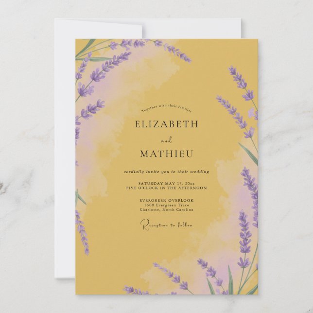Mustard Violet Blossom Wedding Invitation (Front)