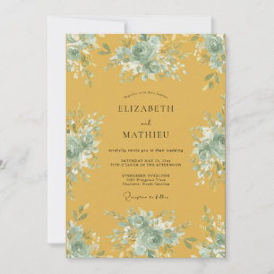 Mustard Watercolor Leaf Wedding Invitation