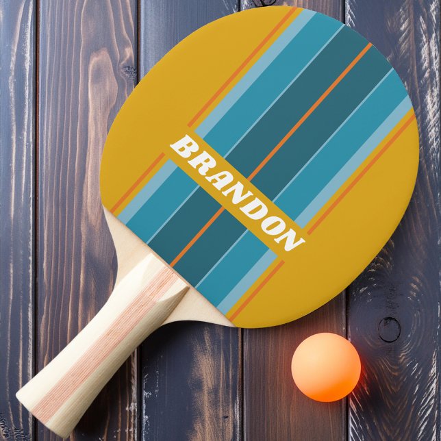 Mustard Wave Board Stripes with Name Ping Pong Paddle (Creator Uploaded)