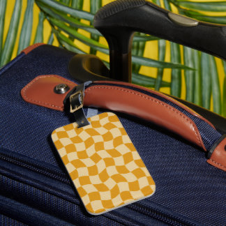 Mustard Wavy Chequerboard Luggage Tag